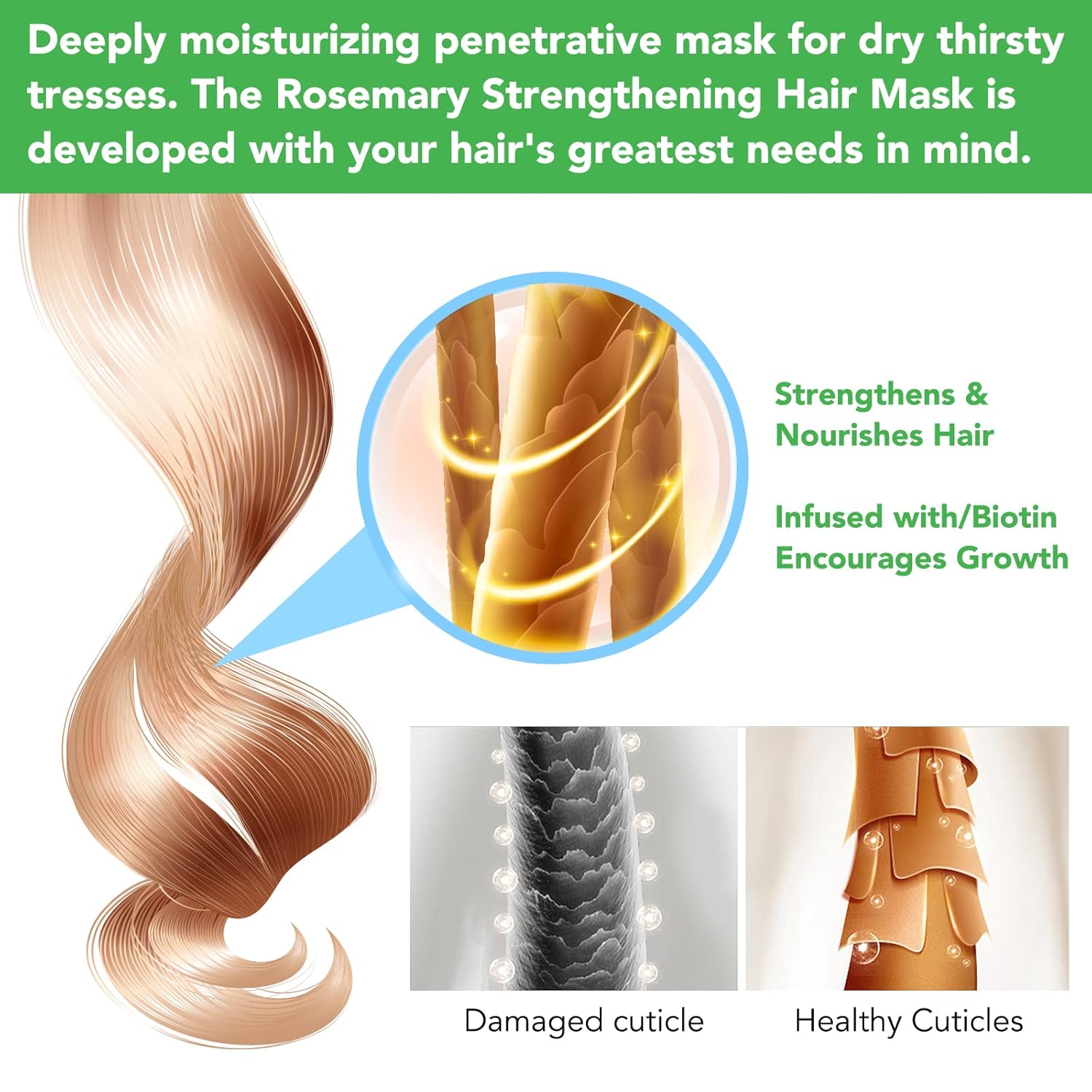 Rosemary Hair Masque, Hair Treatment Oil, Repairs Damage Hair Root, Essential Oil & Biotin Deep Treatment, Deep Conditioner Suitable for Dry & Damaged Hair-60g - Image 7