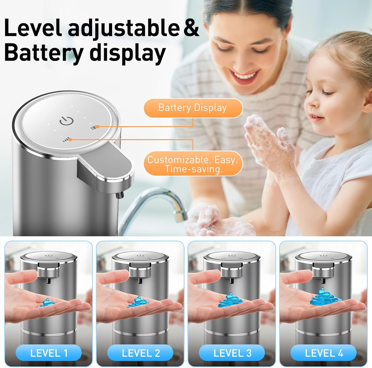 Automatic Touchless Liquid Soap Dispenser 4 Adjustable Levels for Kitchen Bathroom - Image 3