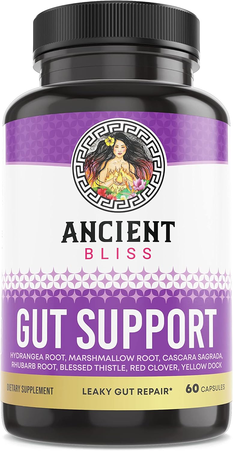 Ancient Bliss Leaky Gut Supplement, L Glutamine Capsules for Gut Support with Blessed Thistle and Hydrangea Root, Vegan and Non-GMO, 60 Capsules