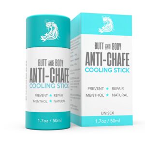 Butt & Body Cooling Anti-Chafe Stick with Menthol, 1.7 oz. – Unisex No Chafing Stick for Thighs, Underarms, Feet, Butt – Preventing, Moisturizing, Repairing, Portable – Made in USA