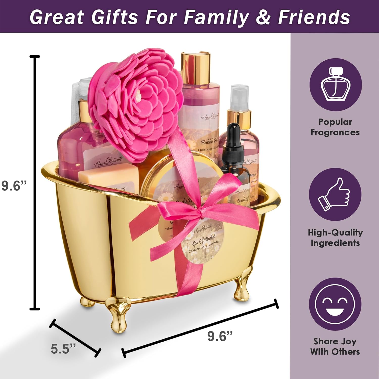 Spa Gift Baskets For Women - Luxury Bath Set With Lavender & Chamomile - Spa Kit Includes Body Wash, Bubble Bath, Lotion, Body Butter, Soap, Body Spray, Shower Puff, and Towel - Image 4