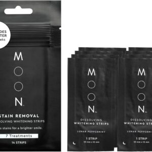 MOON Dissolving Teeth Whitening Strips - Vegan, Easy-to-Use, No Rinse White Strips - Hydrogen Peroxide and Essential Oils Infused Gentle Teeth Whitening Kit - Travel Essentials for Oral Care (14 Ct)