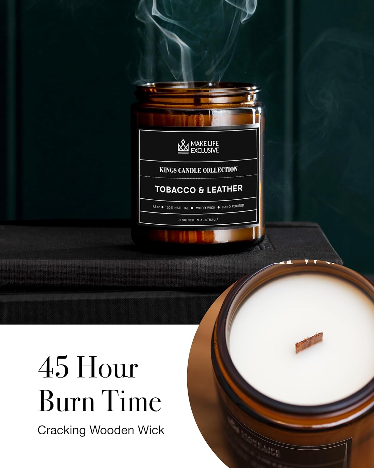Scented Candles for Men | Tobacco & Leather Scented | Wooden Wick, Long Lasting, Masculine Scents | Natural Soy Jar Candle for Home, Bacehlor Pad Decor | The Perfect Mens Gift - Image 5