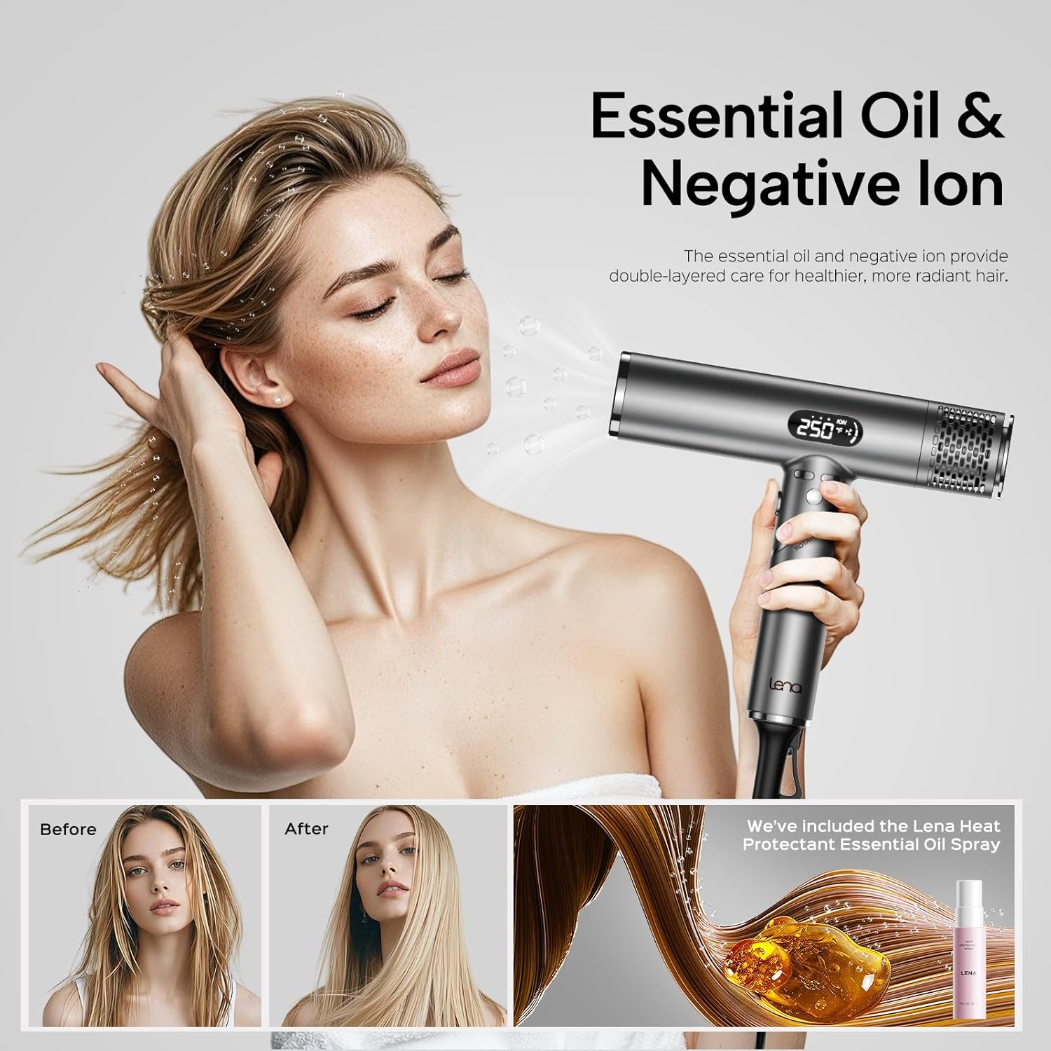 Diffuser Hair Dryer, Lena F10 High-Speed Travel Blow Dryer with Ionic Technology, Lightweight & Portable, Adjustable Temp/Speed, Low Noise & Fast Drying for All Hair Types - Image 3