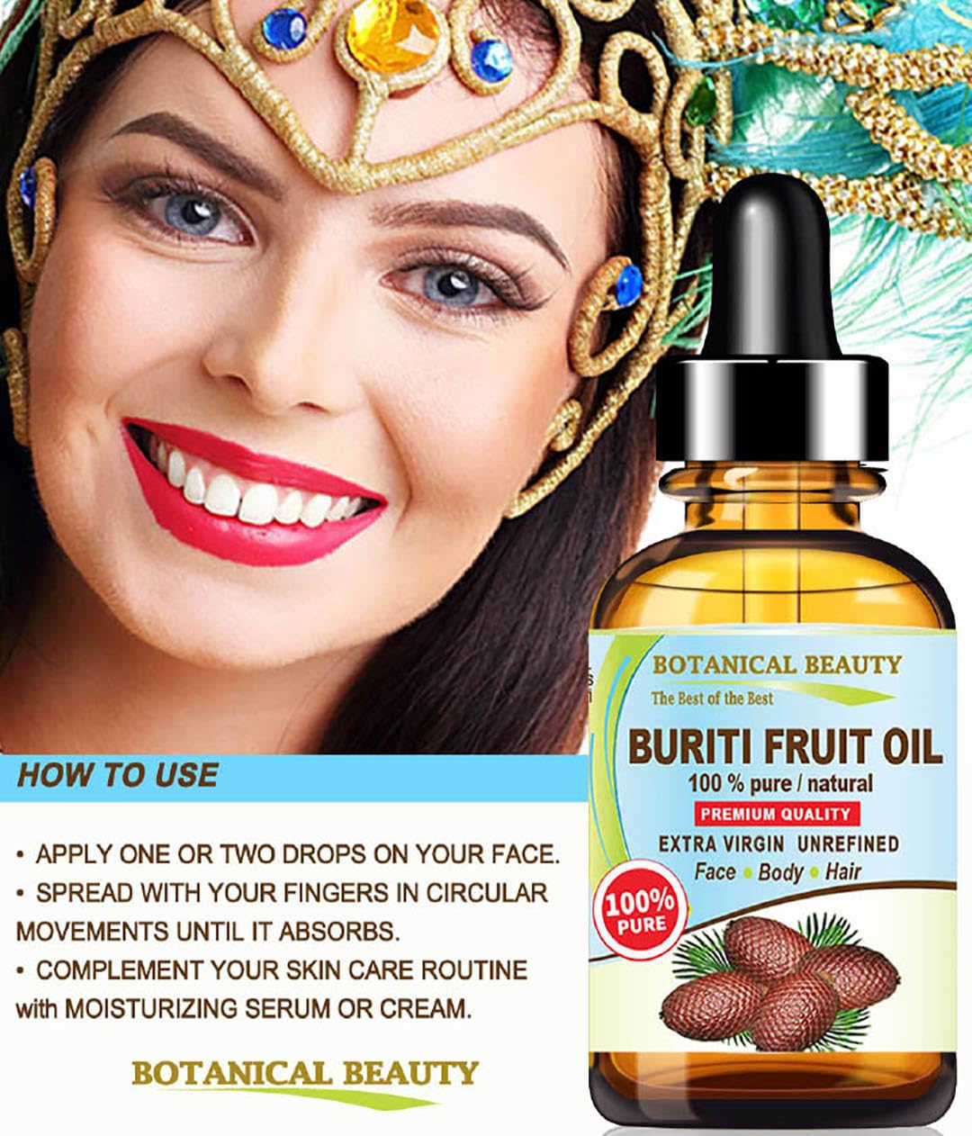 Botanical Beauty Brazilian BURITI FRUIT OIL 100% Pure Natural Virgin Unrefined Cold Pressed Carrier Oil Undiluted 0.33 fl.oz-10 ml for Face, Body, Hair, Lip, Nails - Image 5