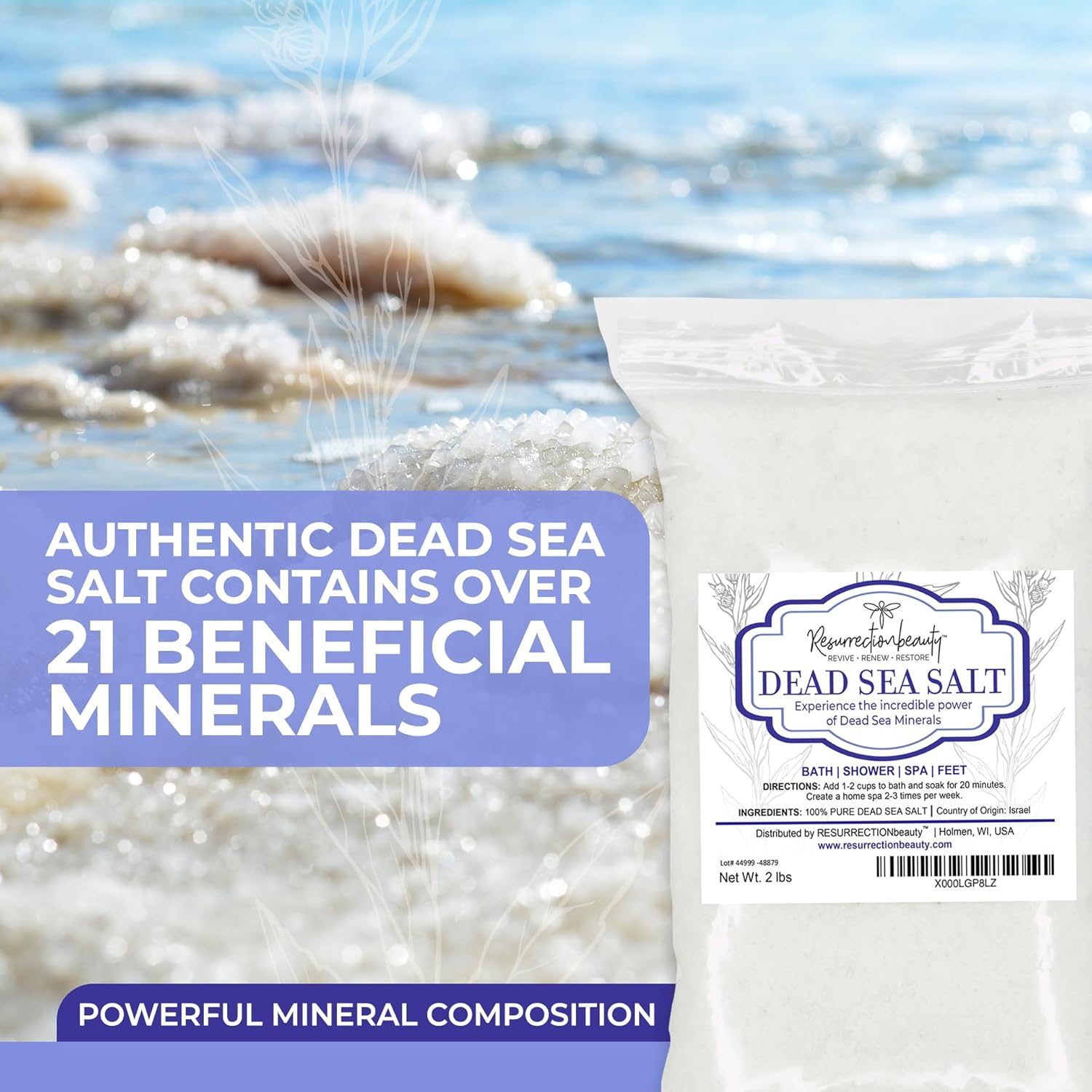RESURRECTIONbeauty 100% Pure Dead Sea Salt, Bulk Bath Salts for Home Spa & Salt Scrub, Bath & Foot Soak, 2 lb - Image 2