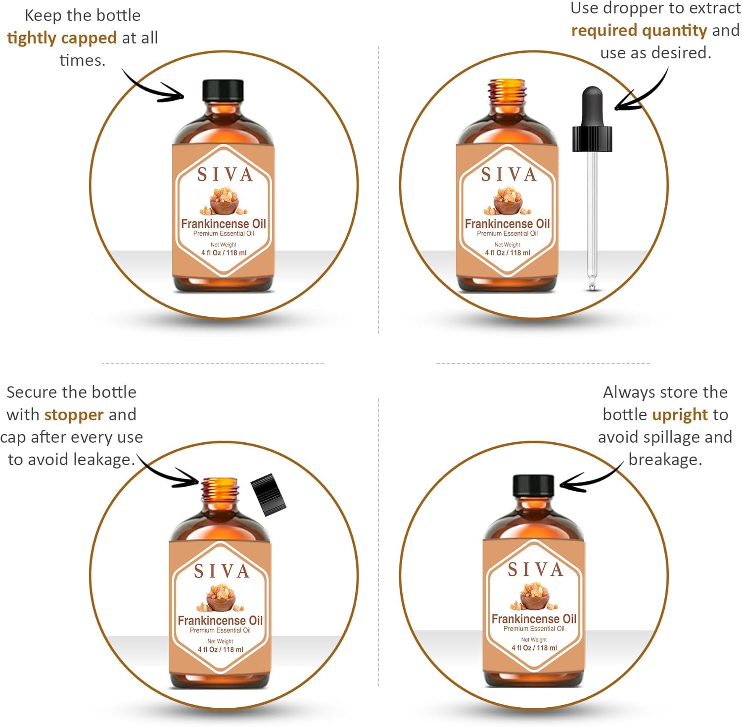 Siva Frankincense Essential Oil - 4 Fl Oz – Natural Boswellia Serrata Oil - for Diffuser, Face, Skin Care, Aromatherapy, Hair Care, Scalp and Body Massage - with Dropper - Image 2