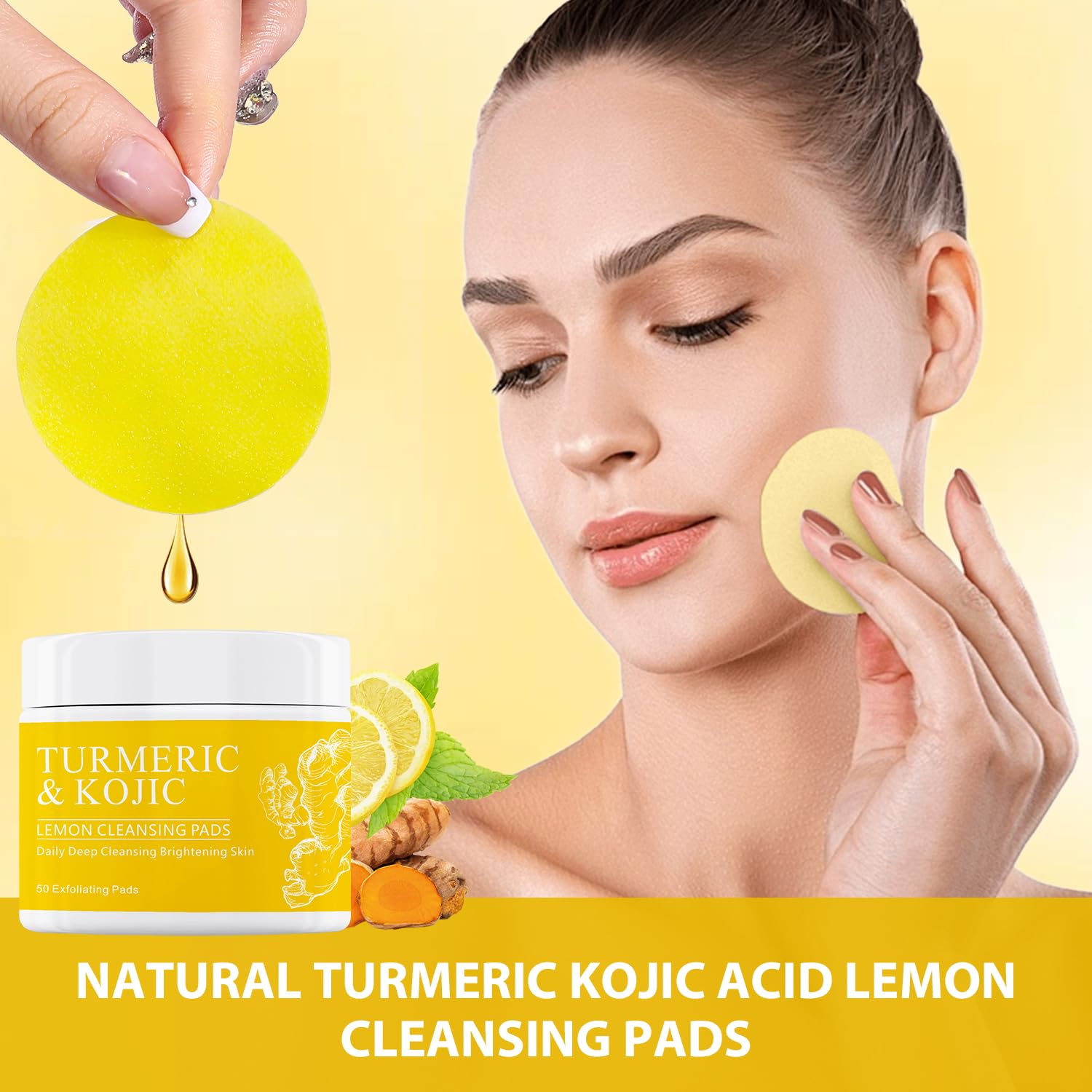 Turmeric Kojic Lemon Exfoliating Cleansing Pads 50 Count for Radiant Skin - Image 4