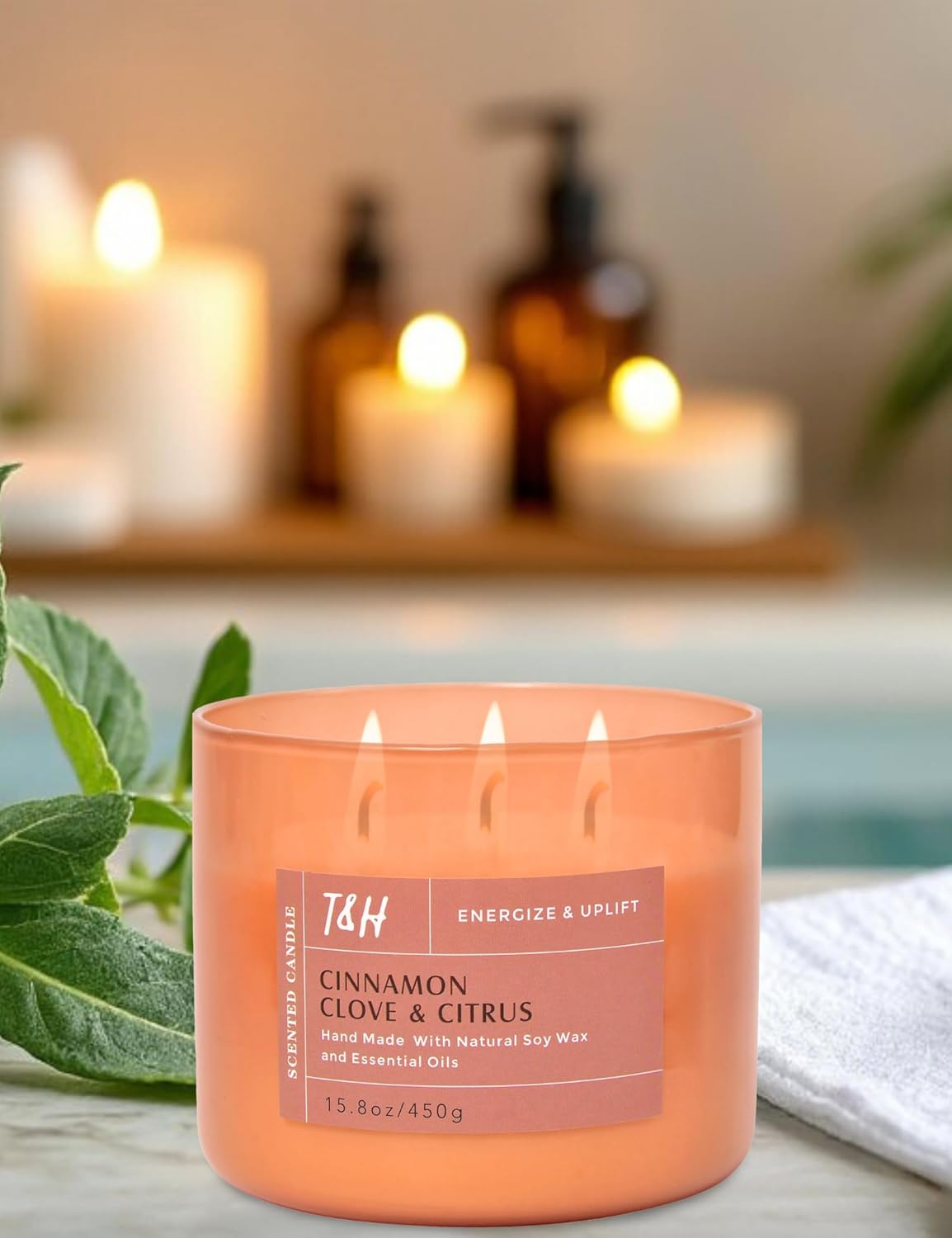 Cinnamon Clove Citrus 3 Wick Scented Candle | Large Soy Candles for Home 15.8 oz | Uplifting Candle for Men and Women | Relaxing Aromatherapy Candle Gift | Cozy Candles Long Lasting Scent - Image 8