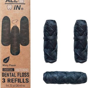 ALL IN Charcoal Floss Refills 3 x 32 Yds Each - Activated Charcoal Dental Floss Refills Only – BPA Free, Plant Based No PFAS Mint Floss for Plaque Removal, Fresh Breath (3)