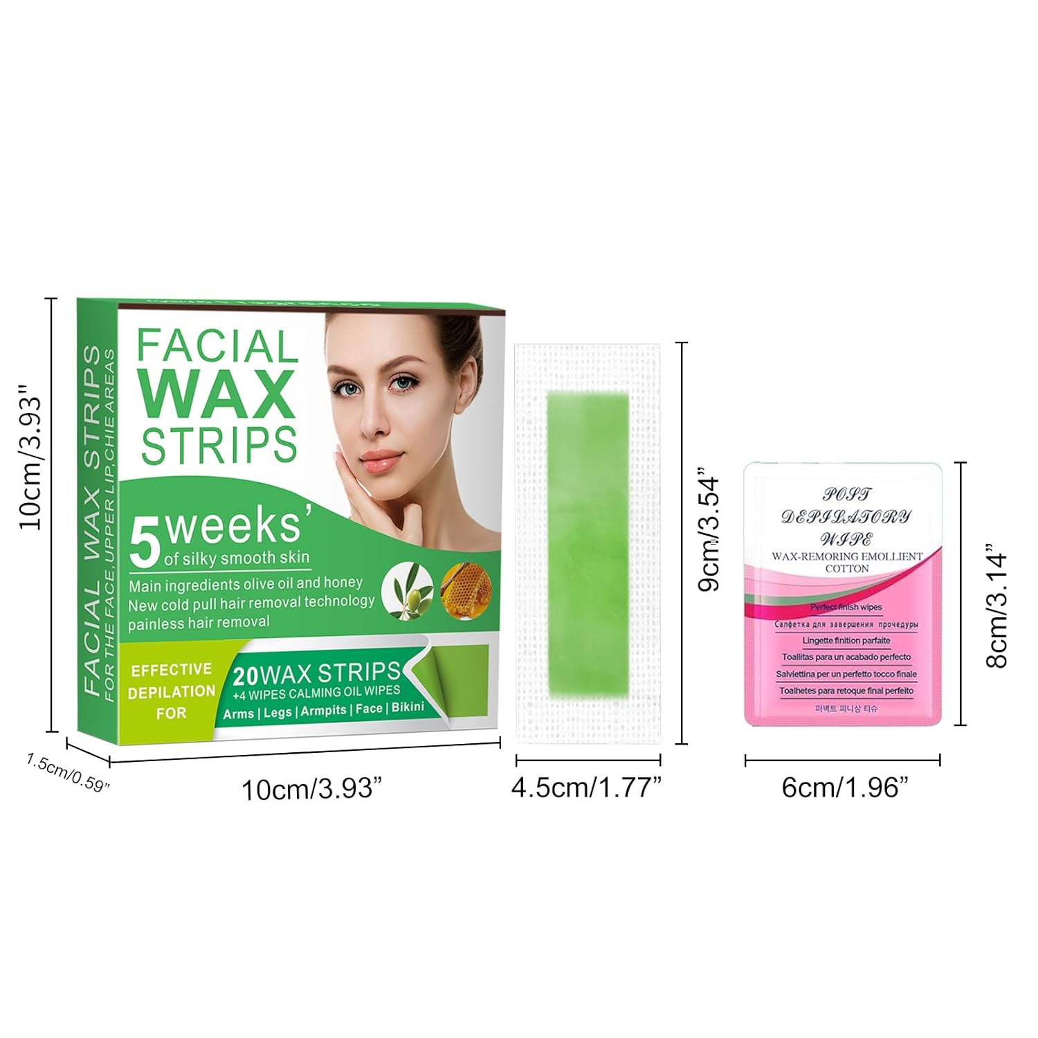 Wax Strips for Face - 98% Natural Formula for Sensitive Skin, Facial Hair Removal for Women - Gently and Quickly Removes Hair from Eyebrows, Lips, Body, Legs, and Bikini Line- Hypoallergenic - Image 4