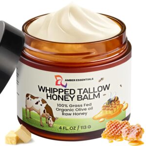 Organic Beef Tallow Balm – Grass-Fed, All-Natural Moisturizer with Raw Honey & Olive Oil – Face + Body Cream for Dry Skin, Anti-Aging, Cracks, Sensitive Skin