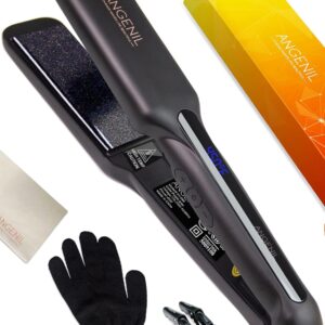 ANGENIL Tourmaline Ceramic Flat Iron Hair Straightener 1.6 inch Wide, Straightening and Curling Iron 2 in 1, Dual Voltage Hair Curler for Womens Smoother &Thick Hair, 30S Fast Heating, LCD Display