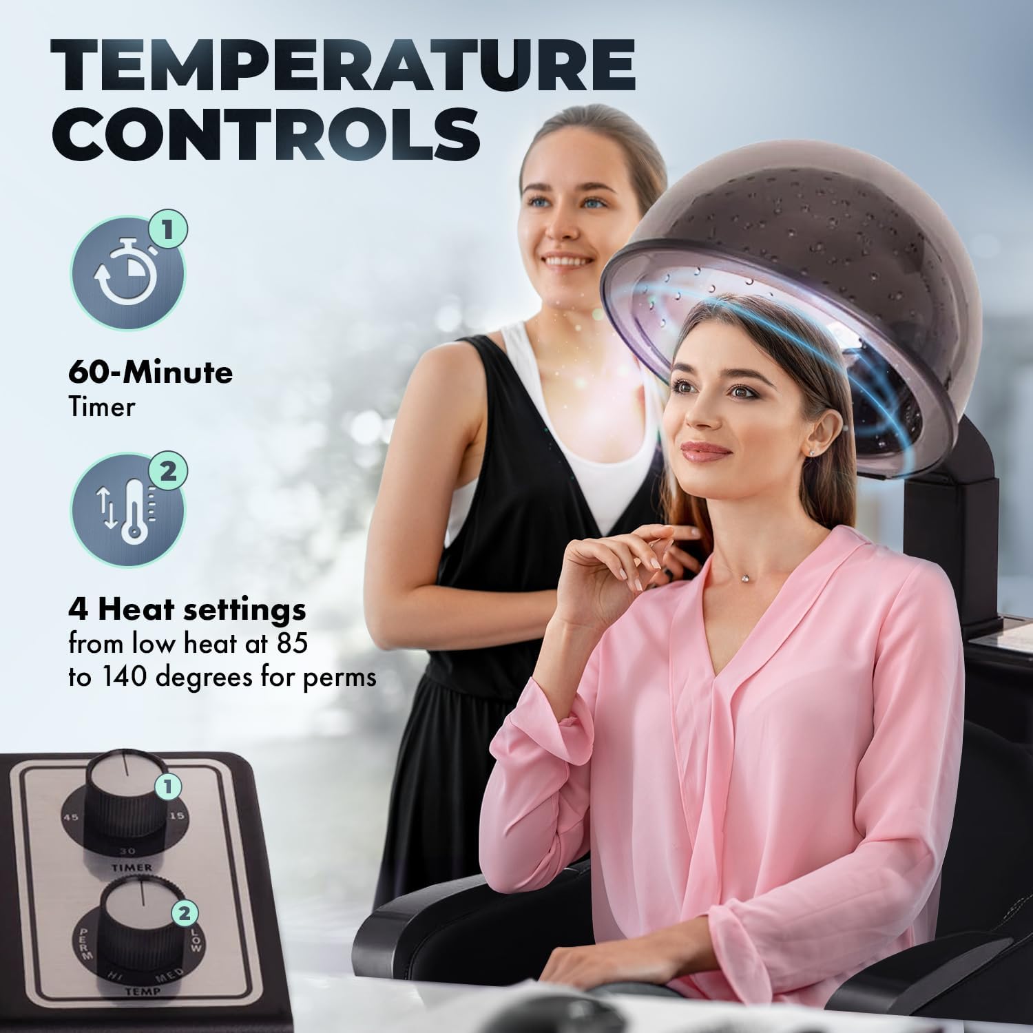 Buy-Rite Luna Noir Salon Styling Chair Combo with 980W Dryer, 60-Min Timer, Extra-Wide Seat, Assembled - Image 3