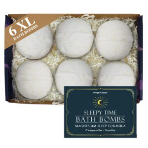 Purple Canyon Bath to Bed Natural Bath Bombs | Relaxing Sleep Support with Magnesium | Chamomile and Vanilla Scented Handmade Bath Bombs Set