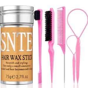 6Pcs Hair Wax Stick Set for Flyaways, Topsy Tail Hair Tools for Women, Teen Girls & Kids, Slick Back Hair Brush, Bun Accessories, Non-greasy Styling Tools Slick Stick, 2.7 Oz