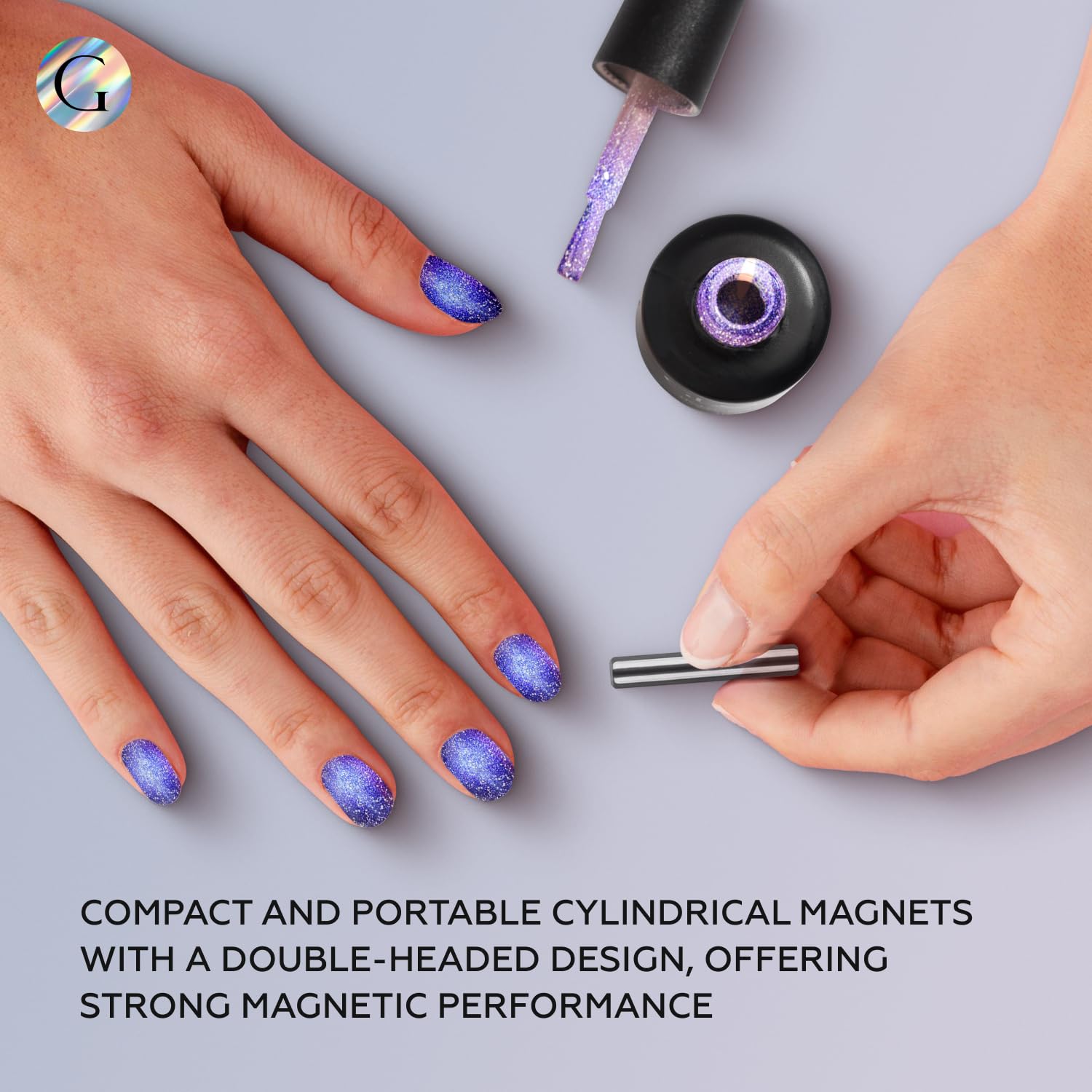GLOSS Cat Eye Gel Nail Polish | Navy blue 15ml Hema-Free Soak Off UV Gel, Midnight Amethyst Magnetic Nail Polish, Holographic Glitter gel Varnish Art Manicure, Gifts for Girls - Image 4