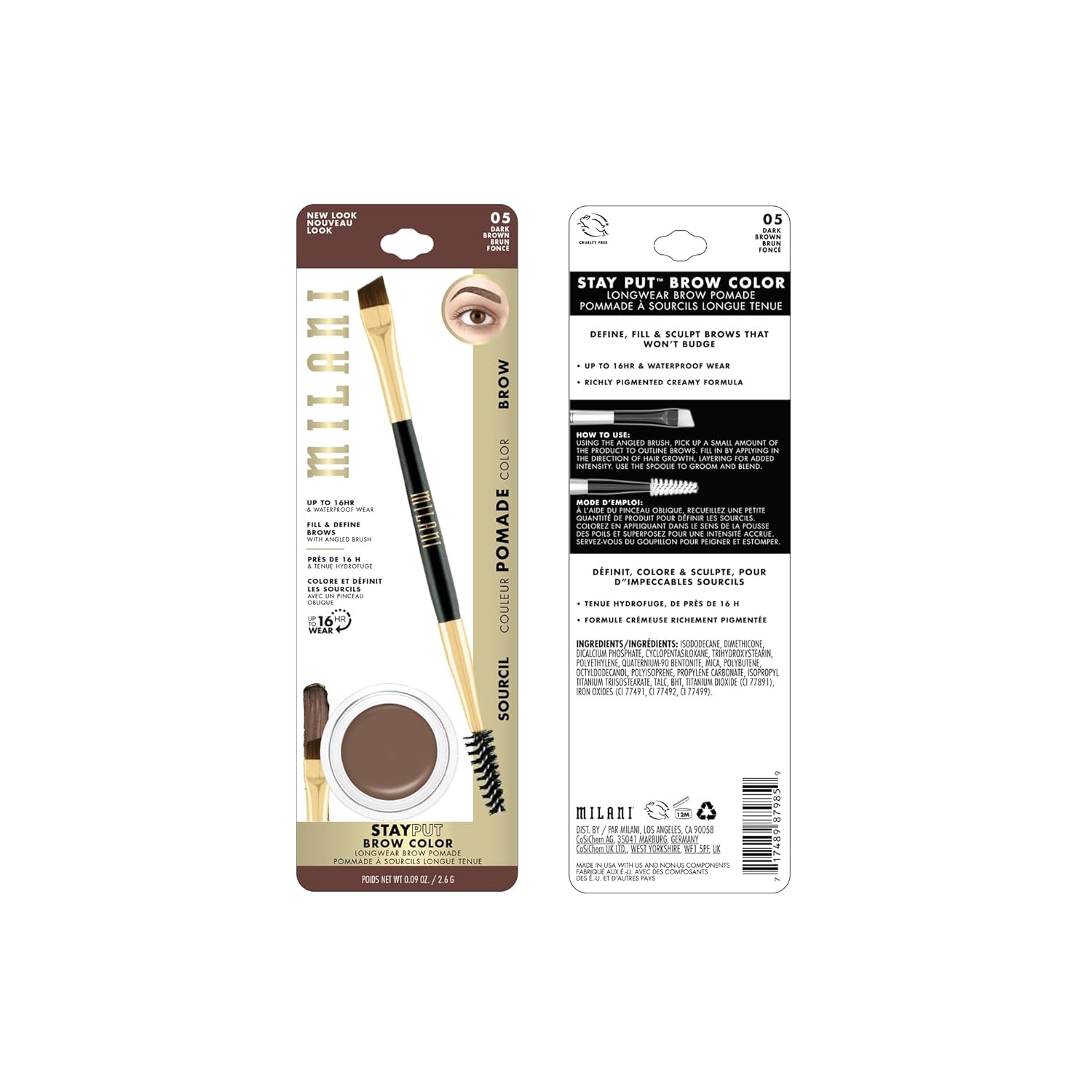 Milani Stay Put Brow Color Dark Brown 0.09 Oz Vegan Cruelty-Free Eyebrow Filler - Image 2