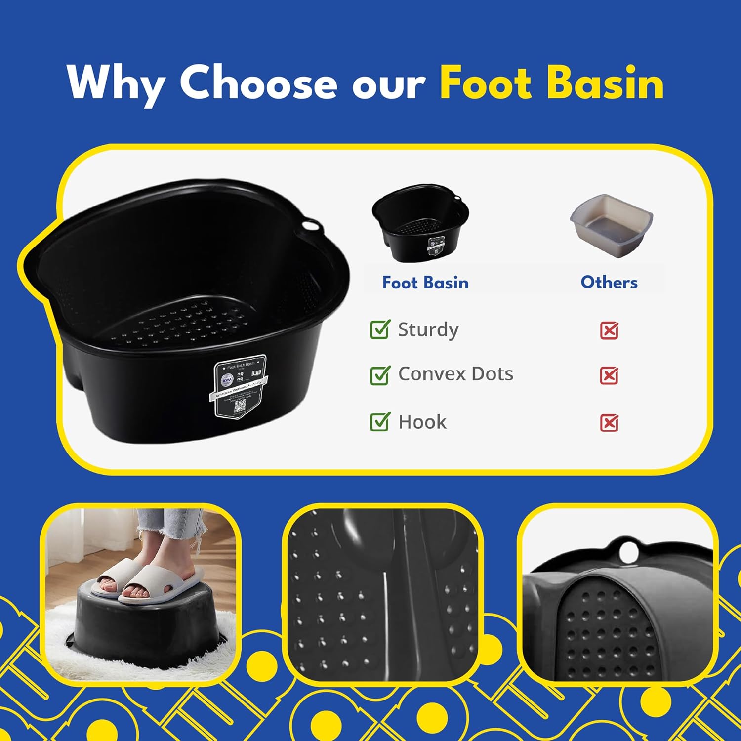 AWA Extra Large Grey Durable Plastic Foot Bath Basin for Home Pedicure Soak Tub - Image 6