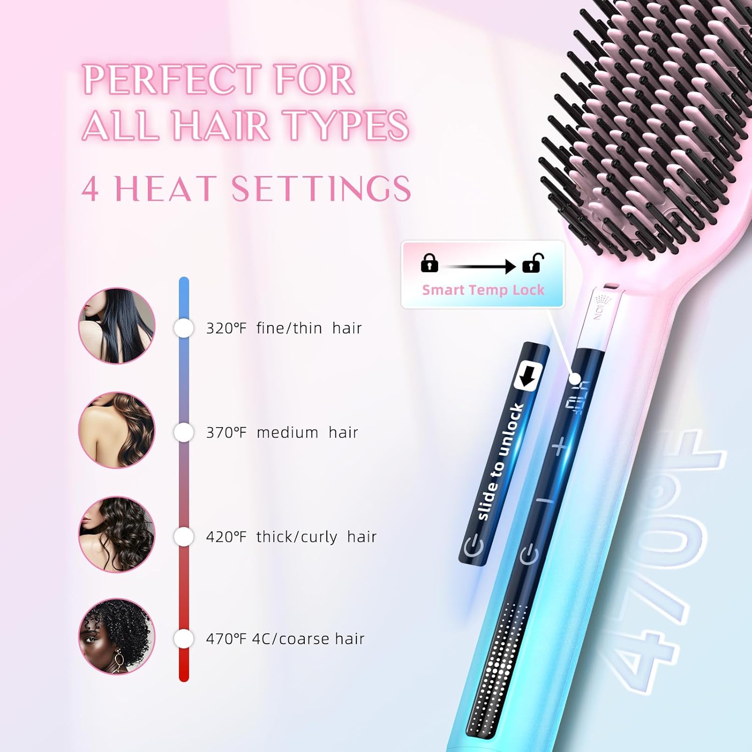 DORISILK Ionic Hair Straightener Brush, 470℉High Temp Heated Straightening Brush for Women Thin Thick Hair, Dual Voltage Hot Straightening Comb Electric, Professional Salon Results Smooth Frizz-Free - Image 2