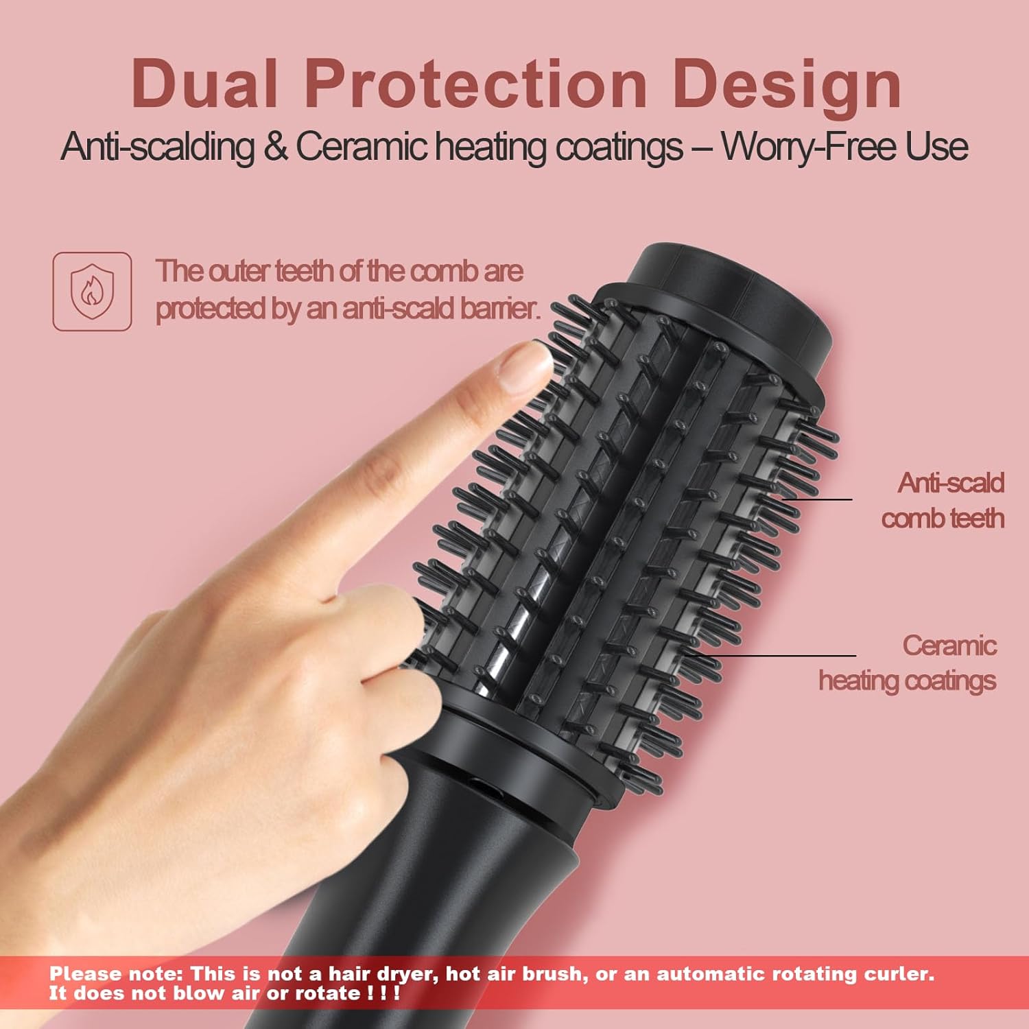 Cordless Hair Curling Iron Brush, Mini Travel Hot Straightener Comb, 3-in-1 Portable Wave Curling Wand, 1.5″ Ionic Heated Brush, USB Rechargeable Hair Curler, Pink - Image 5