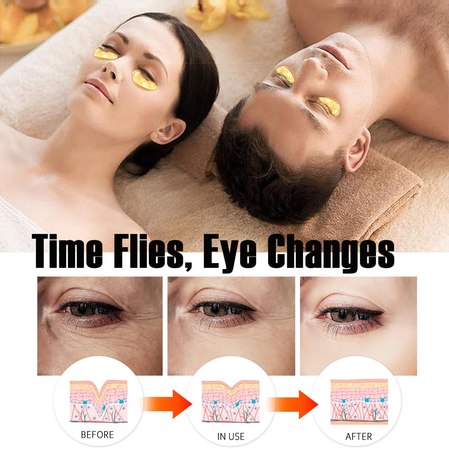 Eakroo 20 Pairs 24K Gold Crystal Gel Lip & Eye Masks for Nourishing Skin - Image 4