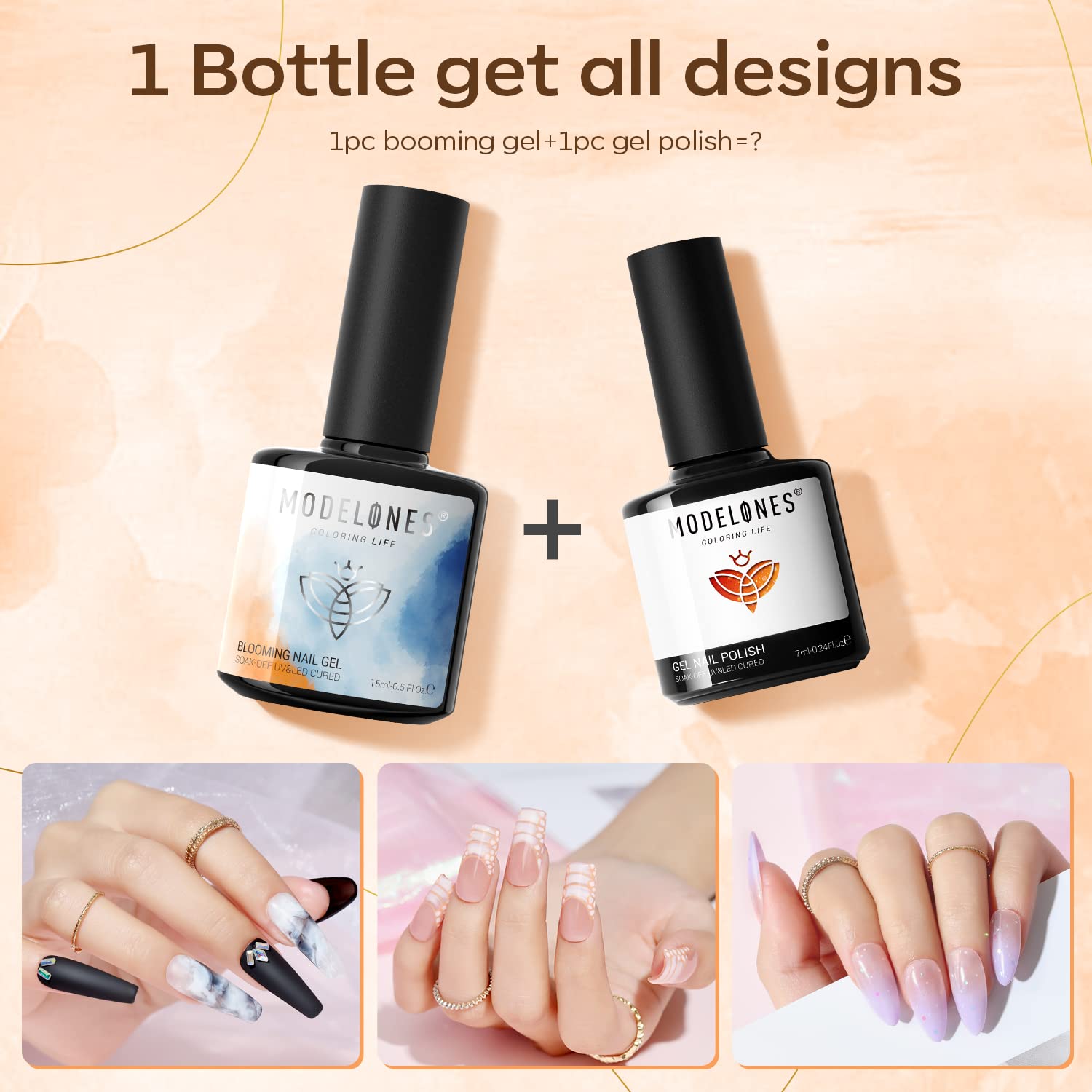 modelones Blooming Gel Nail Polish with 5Pcs Nail Art Brushes, 15ml Clear Marble Nail Design Kit, Nail Art Accessories for Spreading Effects, Floral Print, Watercolor Design - Image 4