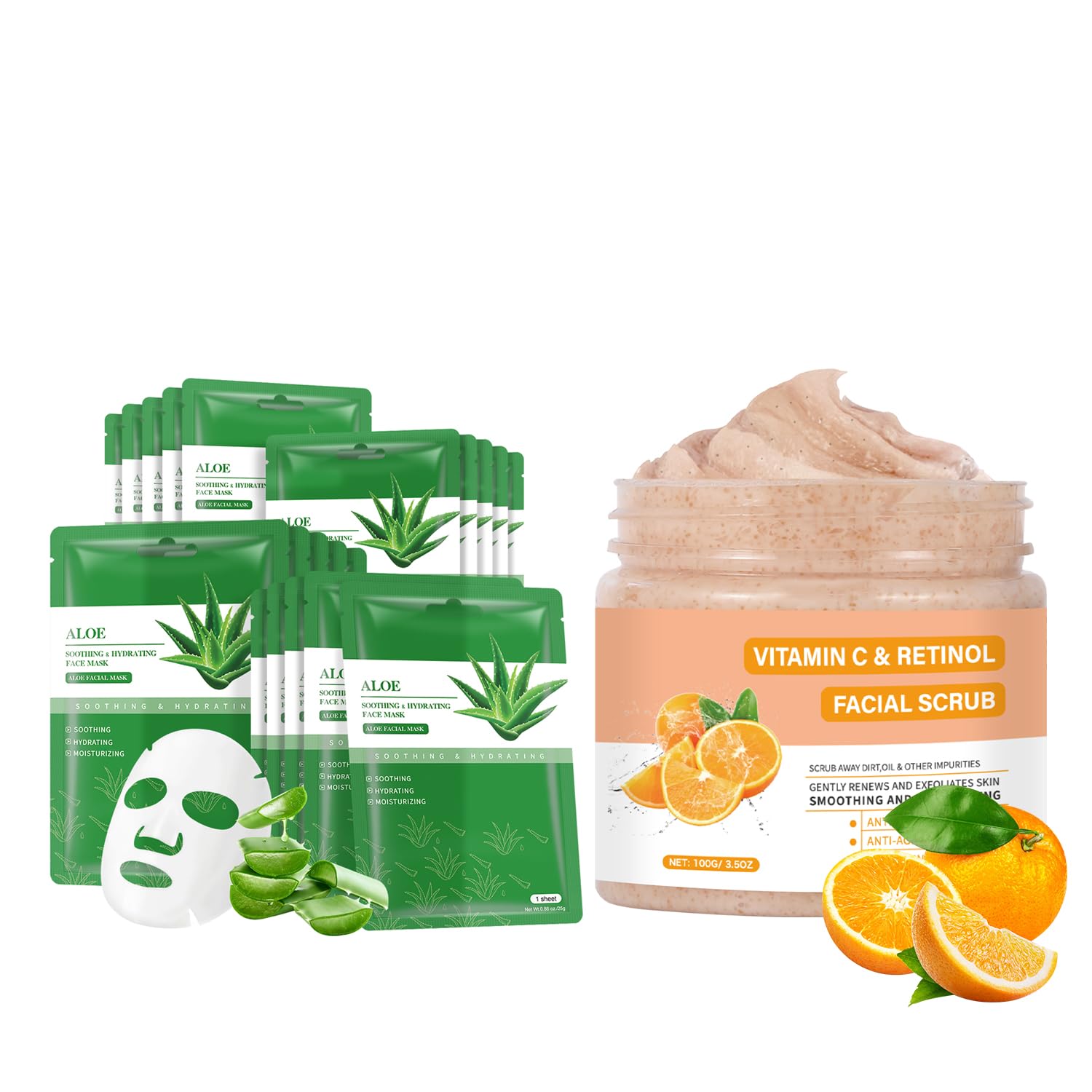 Vitamin C Face Scrub, Exfoliating Facial Wash with Retinol, Face Scrub,Facial Exfoliating Scrub, Facial Scrubs for Women,Deep Cleansing Face Wash Cleanser for Women,Aloe Vera Soothing Mask