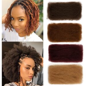 FASHION IDOL Afro Kinkys Bulk Human Hair for Dreadlock Extensions Loc Repair Braiding Twist Tight Afro Kinky Human Hair for Loc 3 Packs 150 Gram Medium Brown 16 Inches 5.3 Oz