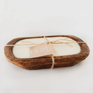 3 Wick Wooden Scented Dough Bowl Candle | Woven Wax