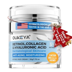 OUKEYA Retinol Cream for Face,Wrinkle for Women, Anti-Aging Moisturizer, Neck Firming & Décolleté, Moisturizer Face Cream, Day Night with 5% Hyaluronic Acid