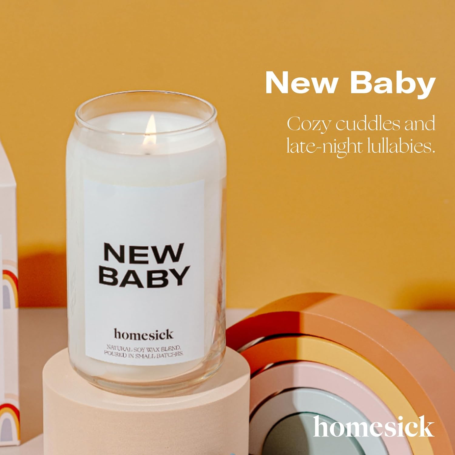 Homesick Scented Candles for Home (New Baby) - 13.75 oz Long-Lasting Natural Soy Wax Blend Jar Candle Gifts & Couples Baby Shower Favors, 60-80 Hours Burn Time - Notes of Geranium & Vanilla - Image 2