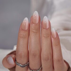 Almond Press On Nails Medium - BTArtbox Soft Gel Ombre Fake Nails with Nail Glue, Semi-Transparent Reusable Glue On Nails in 16 Sizes - 30PCS Stick On Nails Kit, Vanilla Cream Almond