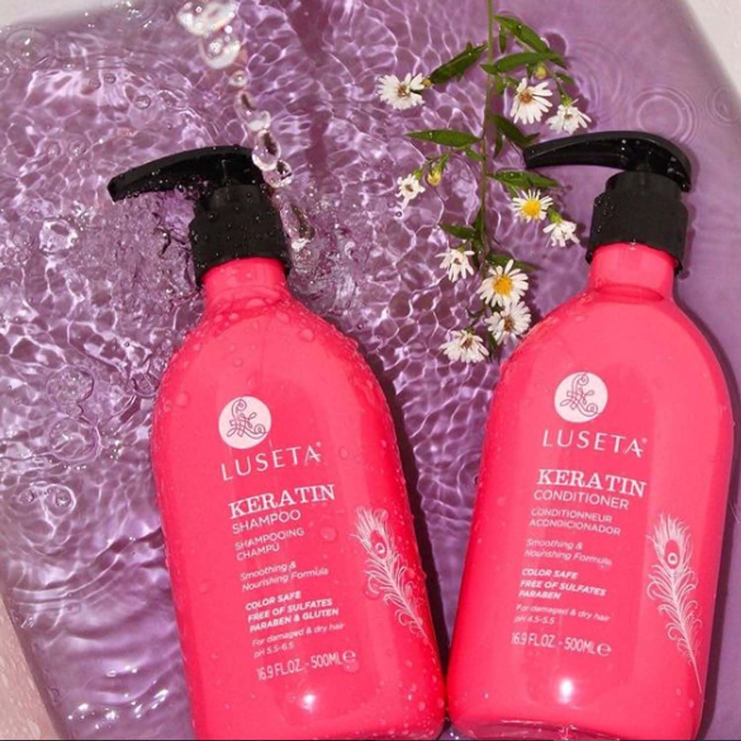 Keratin Anti-Frizz Shampoo and Conditioner Set Sulfate Free Smoothing Treatment for Dry Damaged Hair 16.9 Fl Oz Each - Image 3