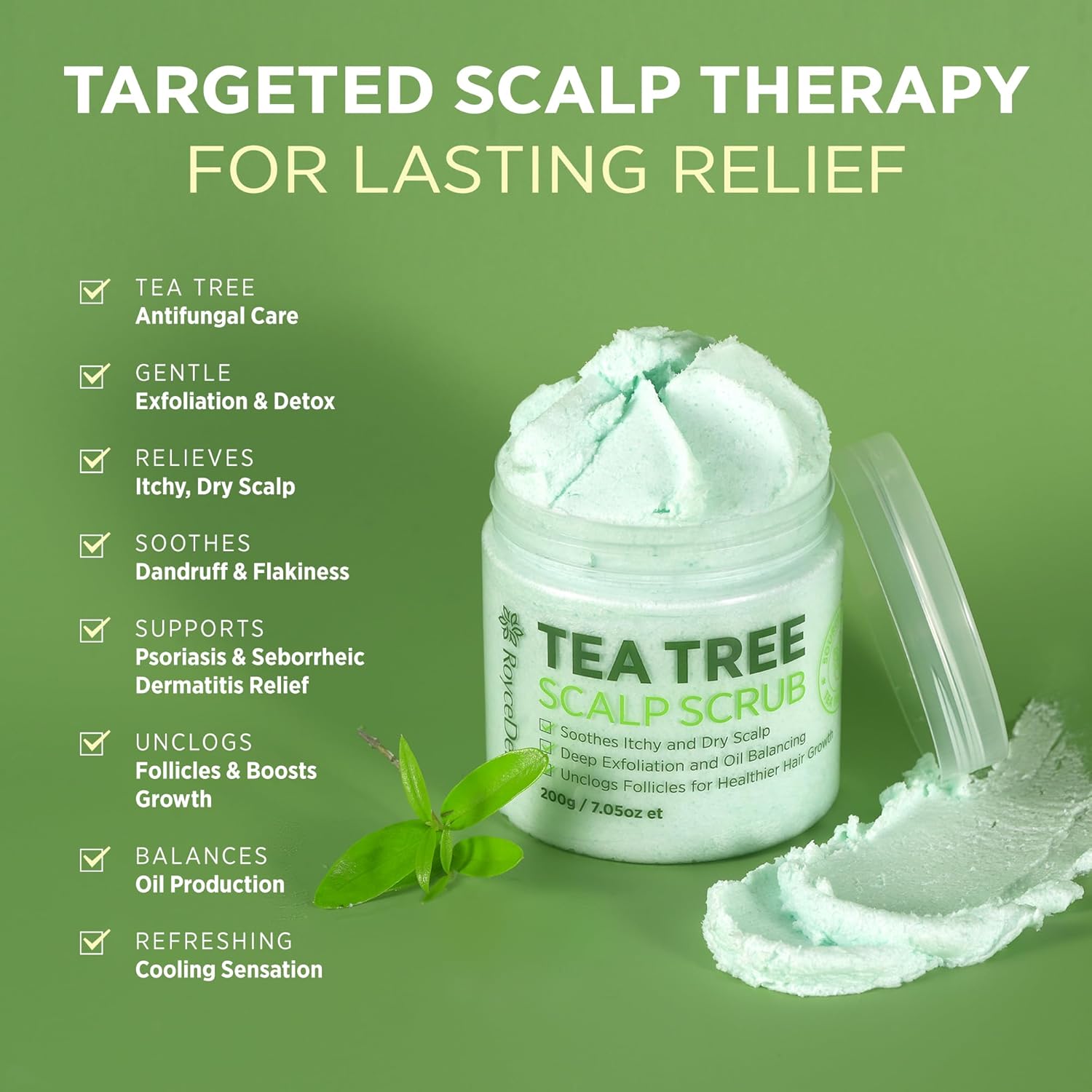 Roycederm Tea Tree Scalp Scrub 8 oz Dandruff Relief Anti Fungal Pre Shampoo Treatment - Image 2