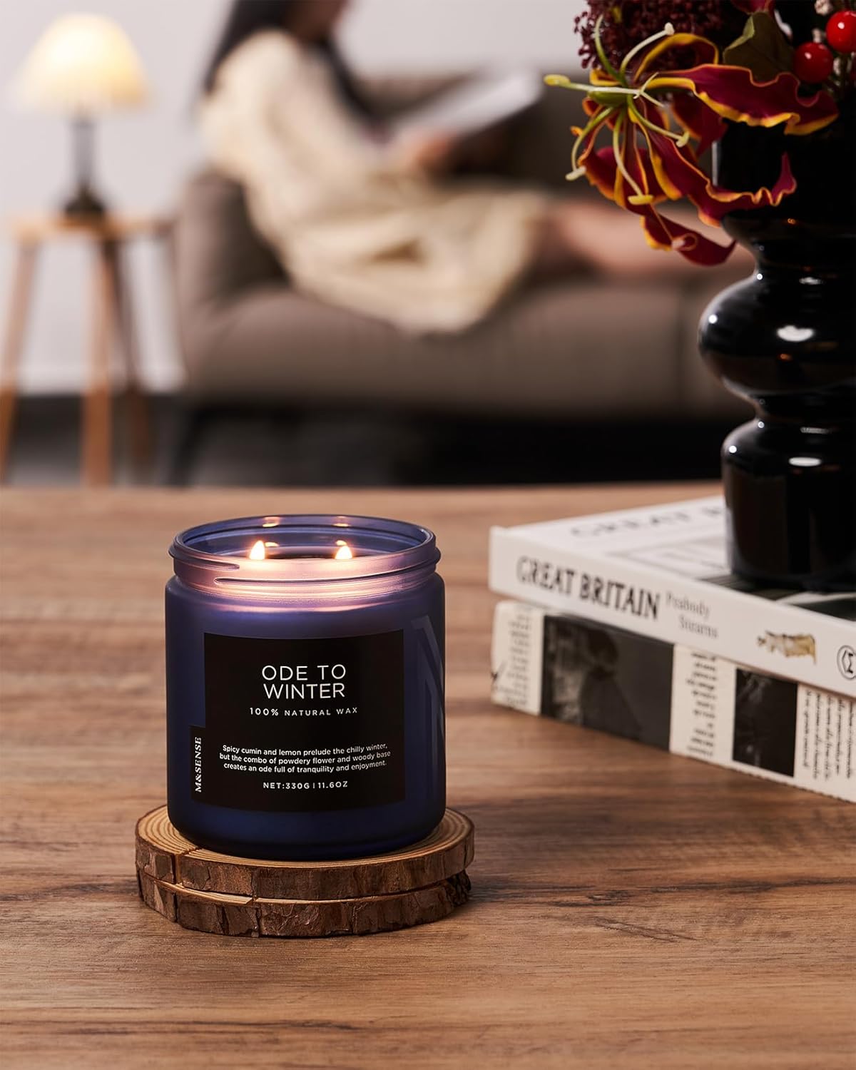 M&SENSE Ode to Winter - Lavender Sandalwood Scent 11.6oz Natural Soy Wax Non Toxic Candle, Up to 70 Hours Burn Time Candles Winter Scents, 2 Cotton Wick Jar Candle Home Scented Gift - Image 7