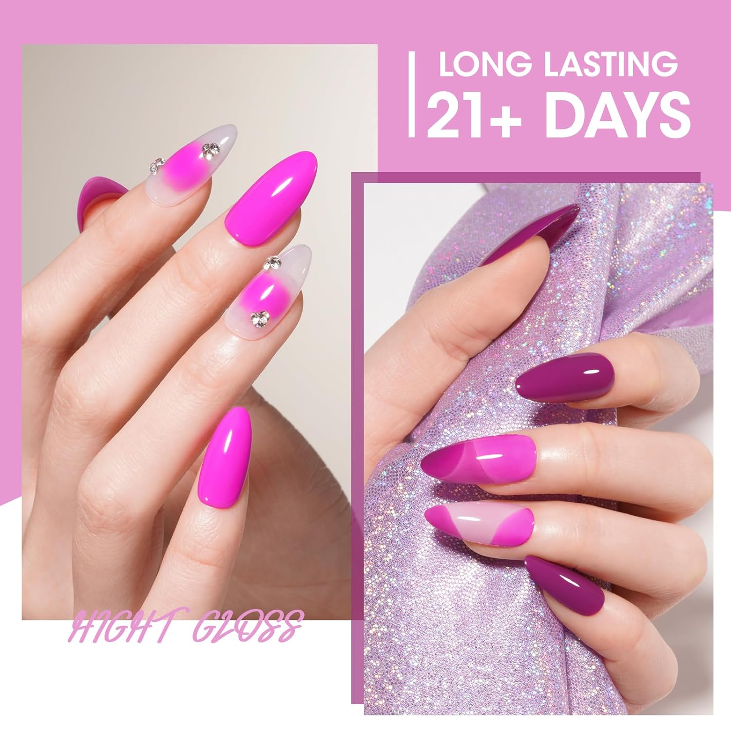 GELLEN Pinkish Purple Gel Nail Polish, Spring Summer Light Purple Gel Polish Pastel 6 Colors Set, No Wipe Soak Off Glossy UV Light Gel for Natural Acrylic Nails Salon Home, Chip Resistant, Non-toxic - Image 4