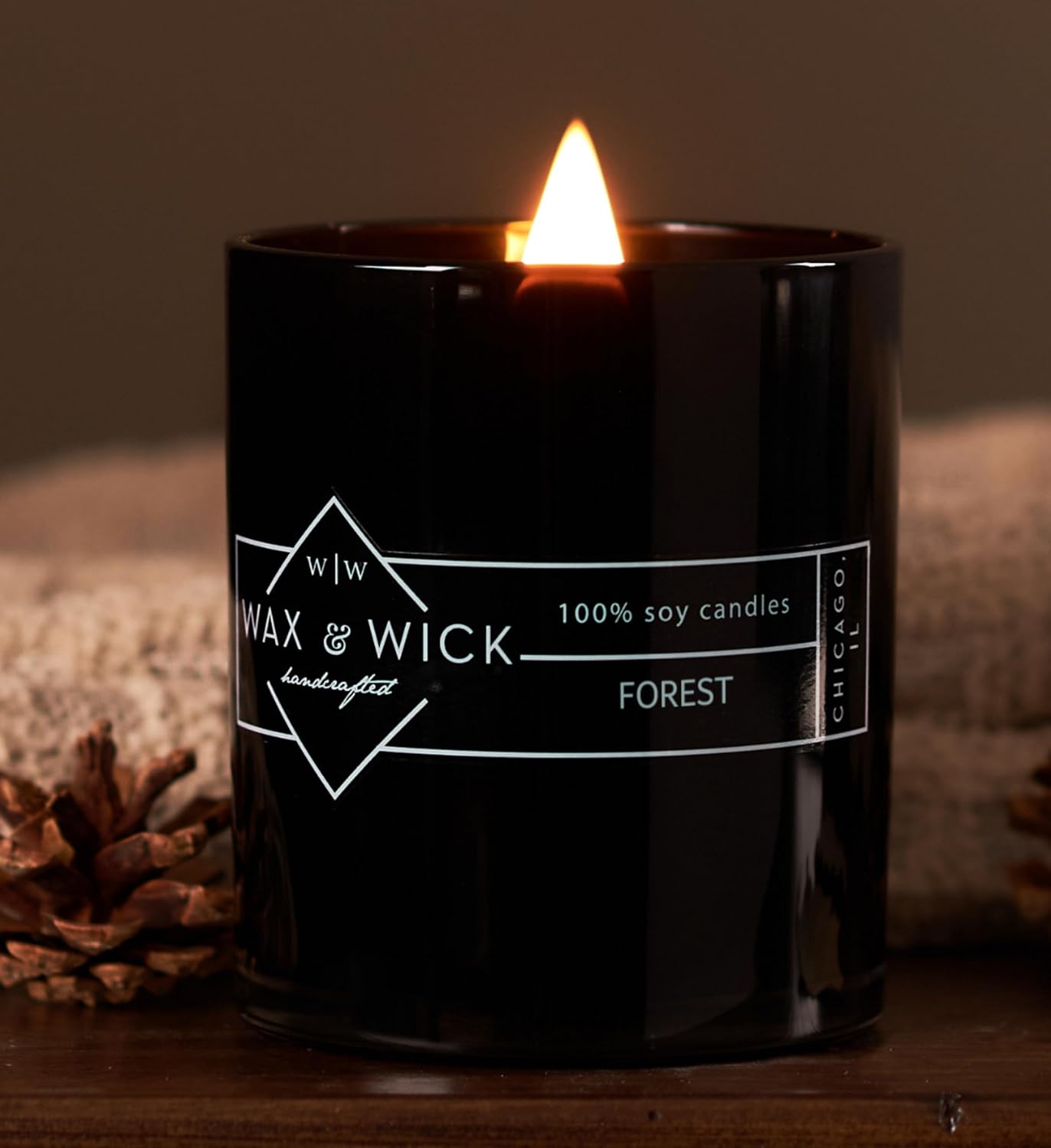 Wax and Wick 12oz Double Wood Wick Forest Scent Soy Candle Black Jar - Image 6