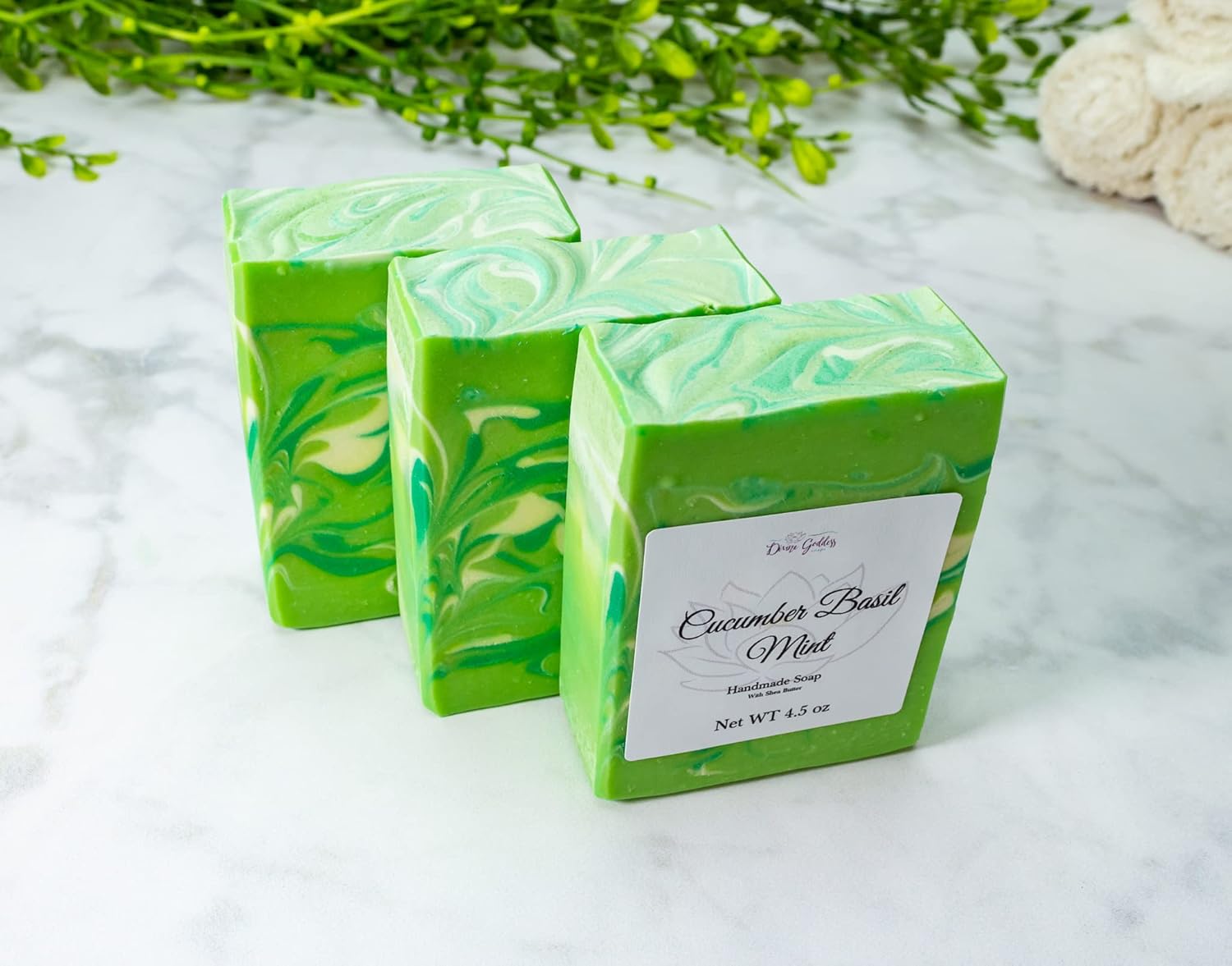 Cucumber Basil Mint Fresh Scented Handmade Artisan Soap Bar for Women, 4 oz, Cold Process Body and Bath Soap - Image 4