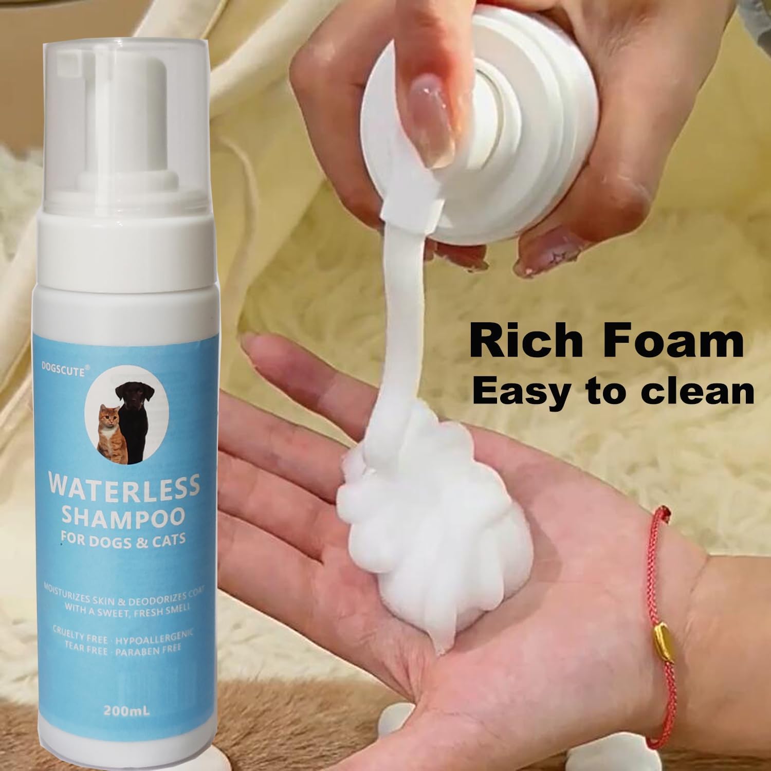Waterless No Rinse Dog Shampoo, Dry Shampoo for Dogs with Silicone Brush, PH-Balanced Dry Shampoo Foam for Dogs & Cats, Clean Moisturizes Skin & Deodorizes Coat with Fresh Smell - Image 5