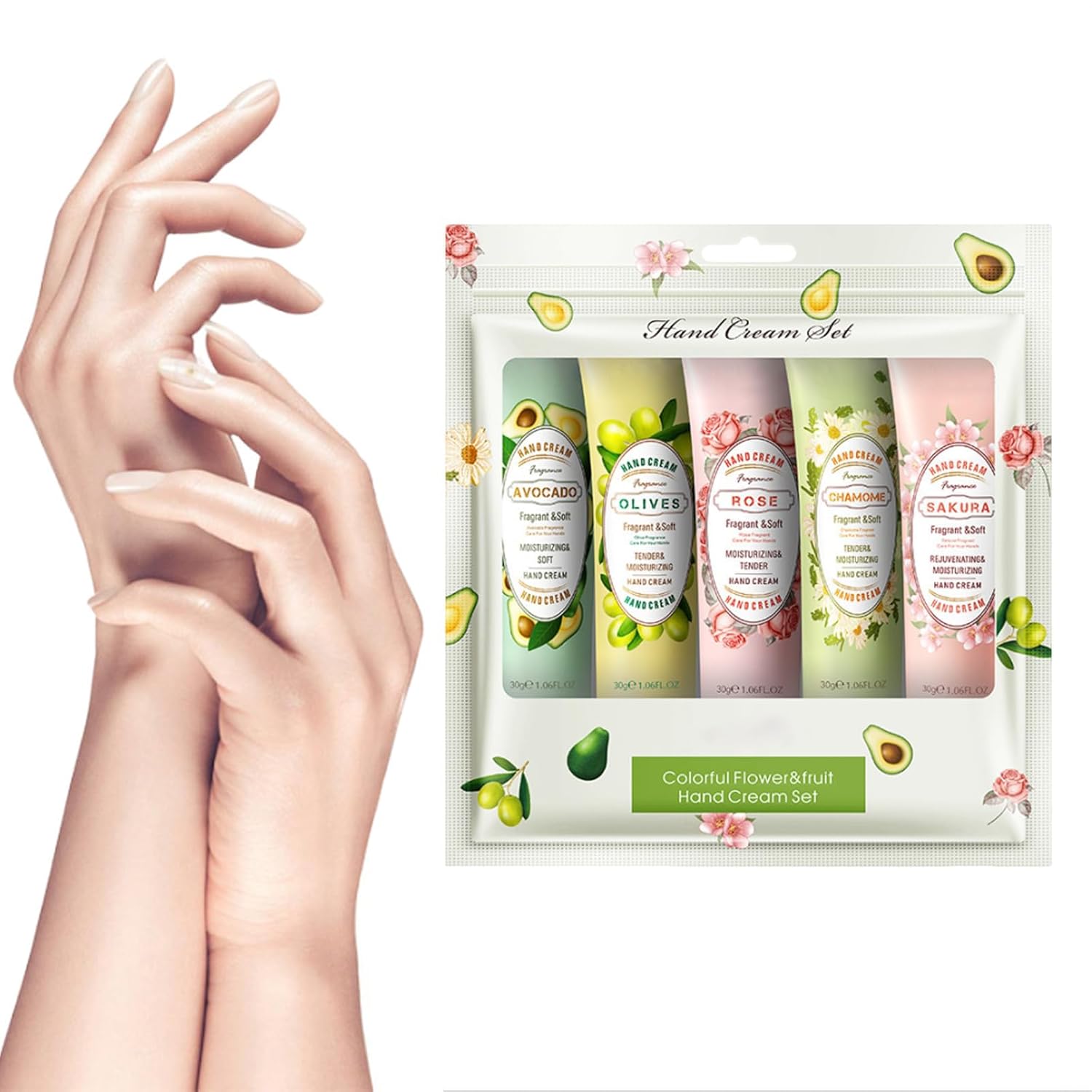 Hand Cream, Moisturizing Hydrating Hand Cream for Dry Cracked Hands, Plant Fragrance Hand Lotion Stocking Stuffers Gift Set 5pack, Mini Hand Care Cream Travel Size for Men and Women (Green)