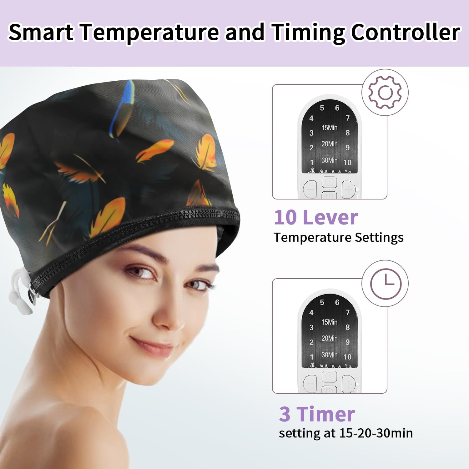 Portable Hair Steamer Cap Black Feather 10 Temp Settings 110V Electric Heating Hat - Image 3