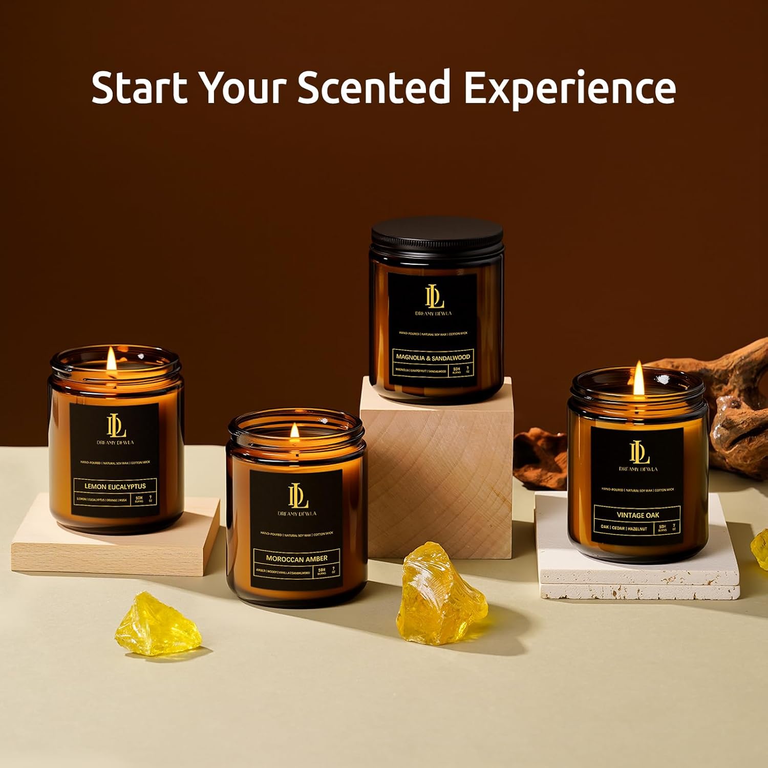4 Pack Masculine Soy Scented Candles Set: Oak, Magnolia, Sandalwood, Moroccan Amber - Image 5