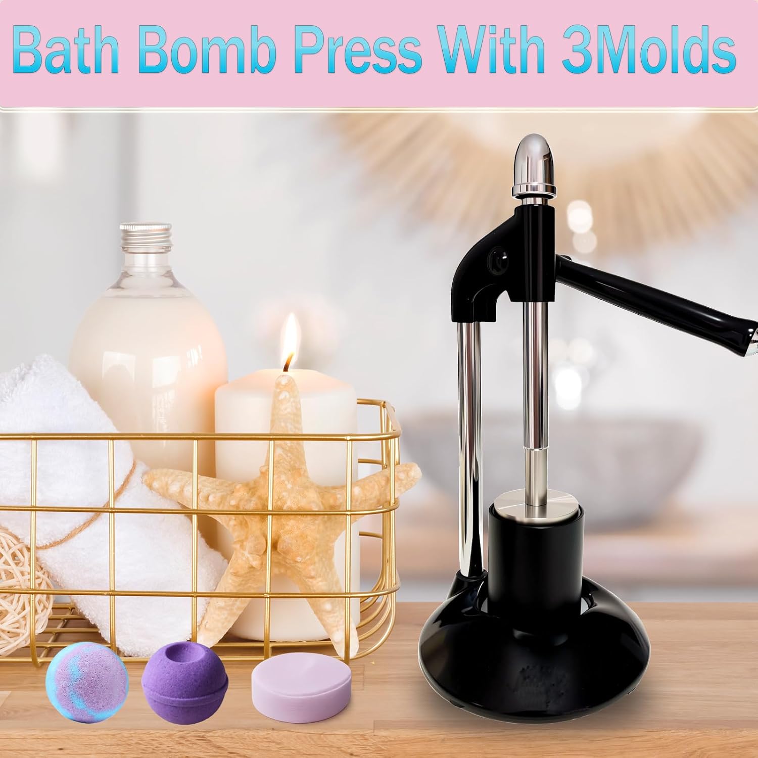 Black Bath Salt Ball Press Machine,DIY Bath Bomb Tool,Bath Salt Ball Maker with 3 Set Molds,DIY for Round,Surprise Bath Bomb Ball,Shower Steamers - Image 4