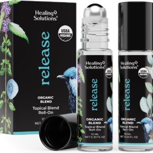 Healing Solutions (2 Pack) Release Organic Blend Essential Oil - Perfume Roll On for Skin - Essential Roller for Travel, Aromatherapy - USDA Certified - Coconut Oil, Peppermint, Basil & More