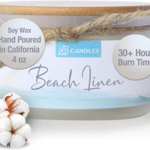 Coastal Essentials Natural Soy Hand Poured Candle, Beach Linen Scent, 4oz, 30+ Hours Burn Time