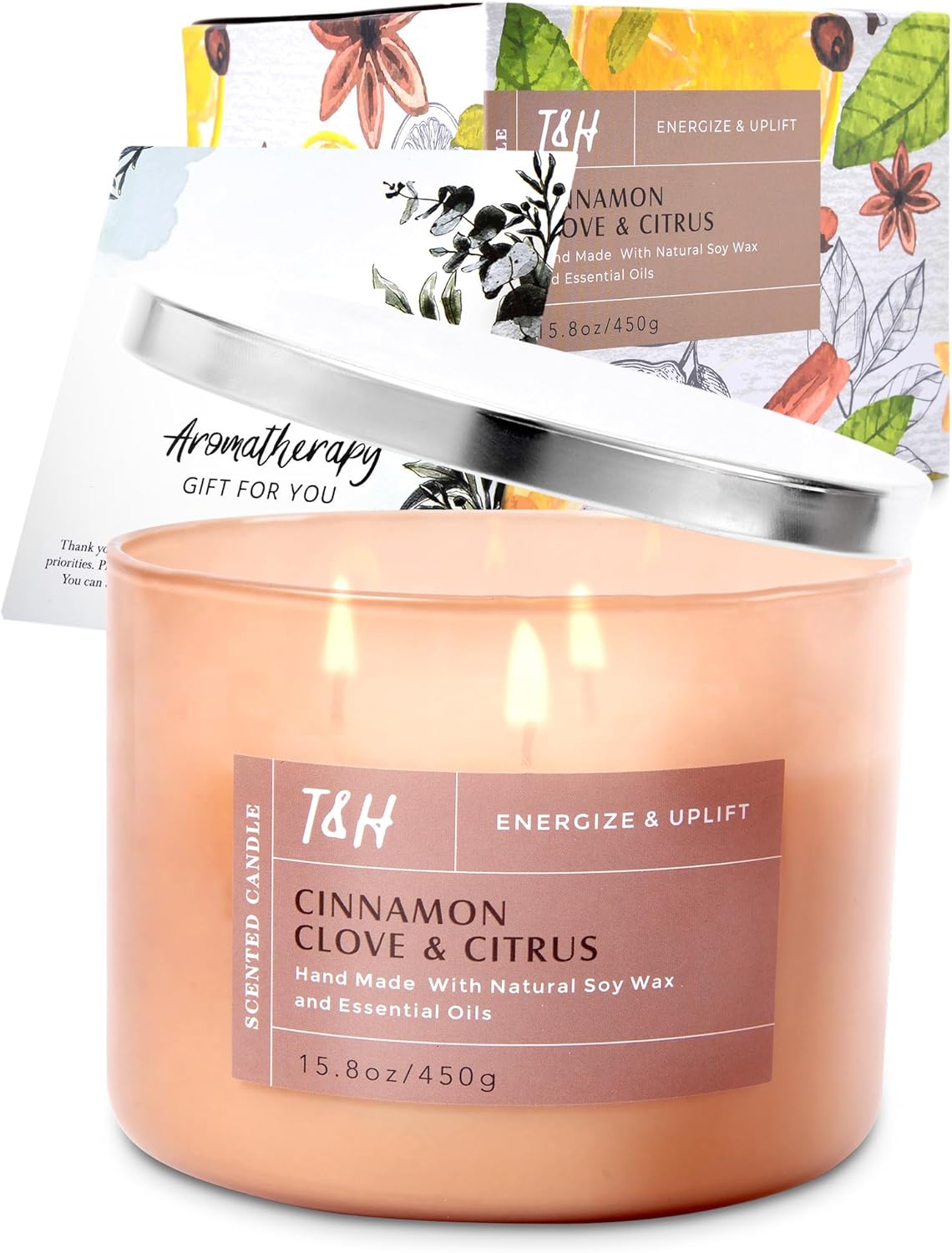 Cinnamon Clove Citrus 3 Wick Scented Candle | Large Soy Candles for Home 15.8 oz | Uplifting Candle for Men and Women | Relaxing Aromatherapy Candle Gift | Cozy Candles Long Lasting Scent - Image 6