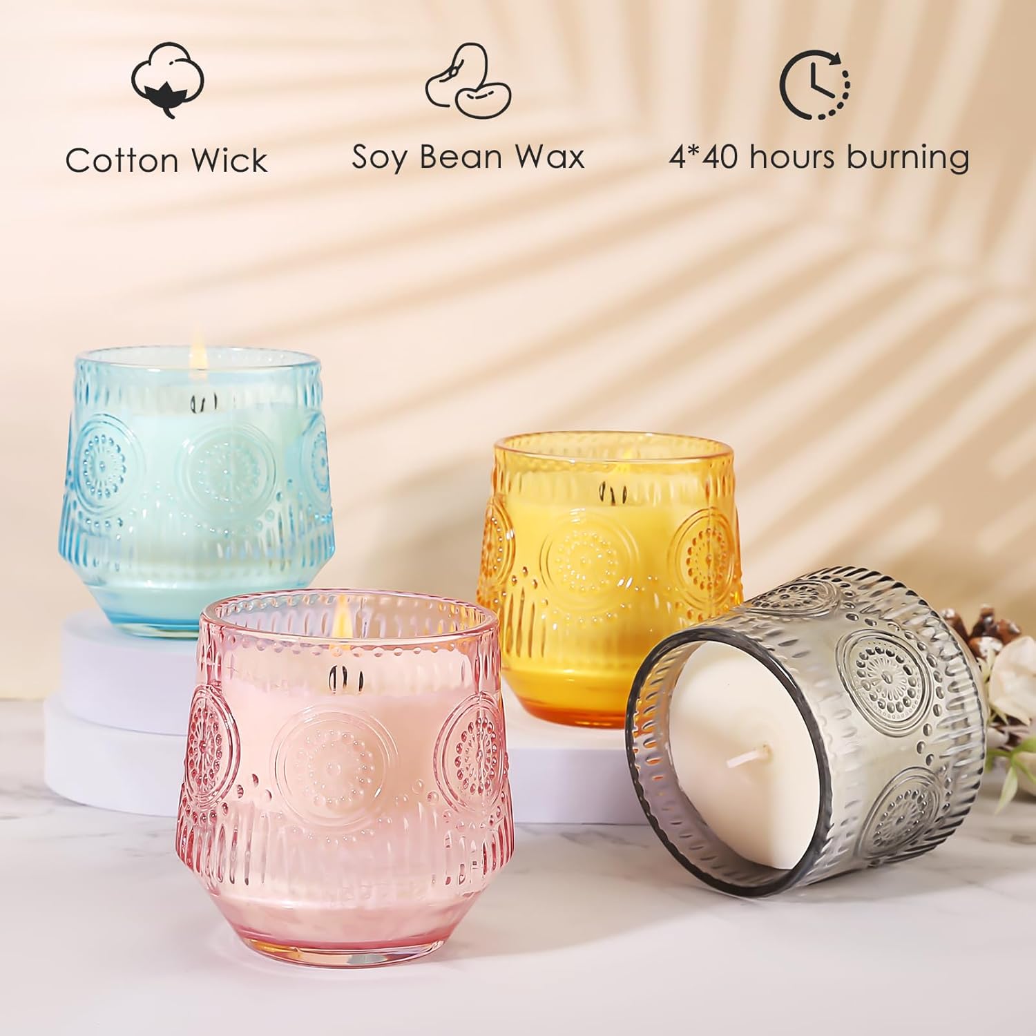 4 Pack Scented Candle Sets | Mother's Day Gifts Scented Candles for Home, Soy Candles for Home, Candle Gifts for Women - Vanilla Coconut/Eucalyptus Sage/Rose&Oud/Sandalwood Patchouli - Image 3