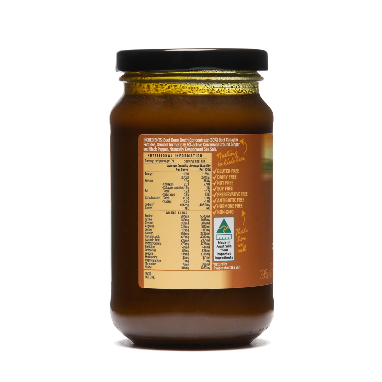 ABBCo Turmeric Beef Bone Broth with Collagen Peptides, Ginger & Black Pepper 16 oz - Supports Gut Health and Joints - Image 2