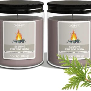 Candle-Lite Evening Fireside Glow Scented Candles Set, Aromatherapy, 2 Pack 6.5 oz Single-Wick Jar, 40 Hours of Burn Time, Perfect for Gifting and Celebration (Individual Box)